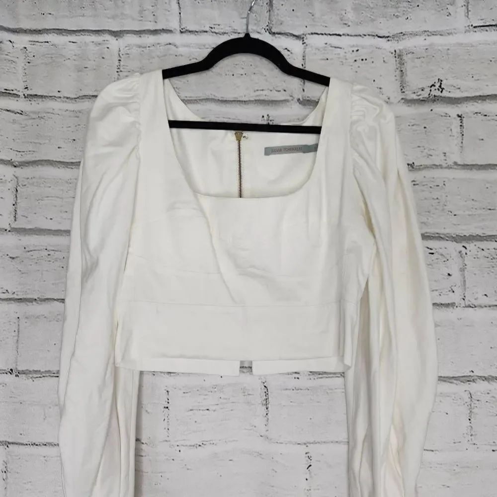 Silvia Tcherassi Cotton Blend Cropped Puff Sleeve Victoria Top White Size Large